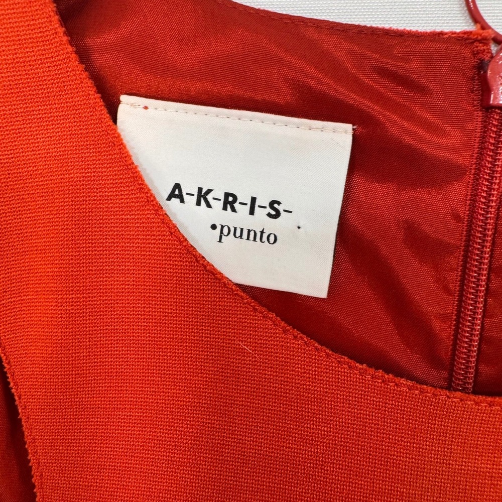 Akris Punto Sheath Dress Sz 6 Red Orange Cutout Textured Sleeveless Knee Length - Picture 11 of 16